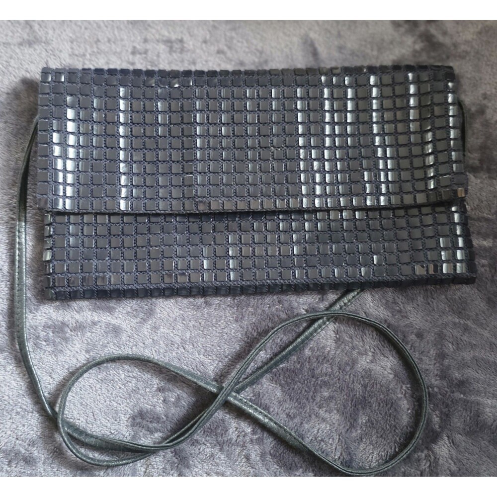 Vintage STOCKO 60/70s Black SquareSequin EVENING BAG w/Mirror Purse RARE VguC